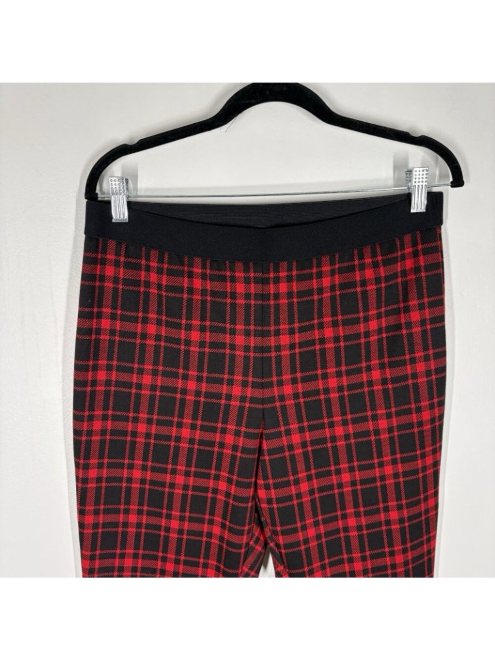 Talbots Women 12P Red Black Tree Trim Plaid Elastic Waist Pull-on Soho Leggings - Picture 5 of 10
